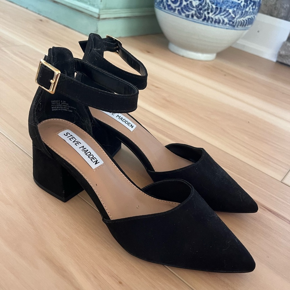 Steve Madden Black Block Heel Ankle Strap Shoes